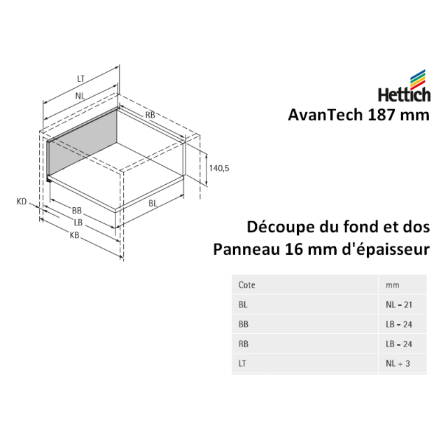 Kit tiroir AvanTech YOU hauteur 187 mm avec Push to open